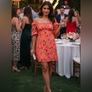 Wayf Vibrant Floral Mini Dress in Orange and Pink